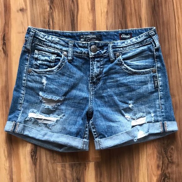 silver boyfriend jean shorts